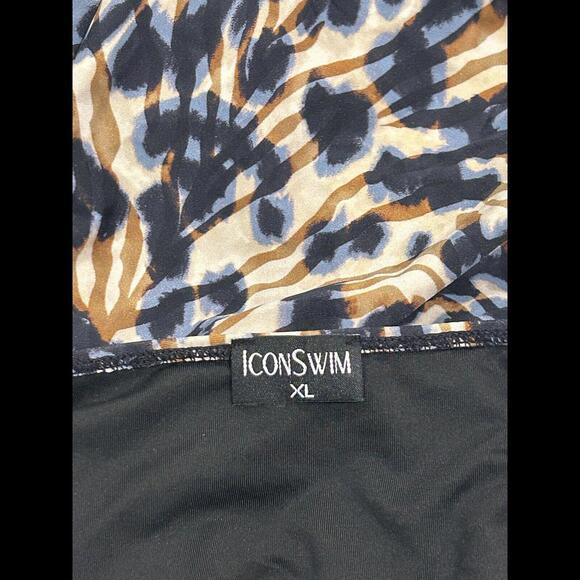 Icon Swim XL One Shoulder Double Strap Animal Print Cheeky One Piece Swimsuit - Picture 5 of 5